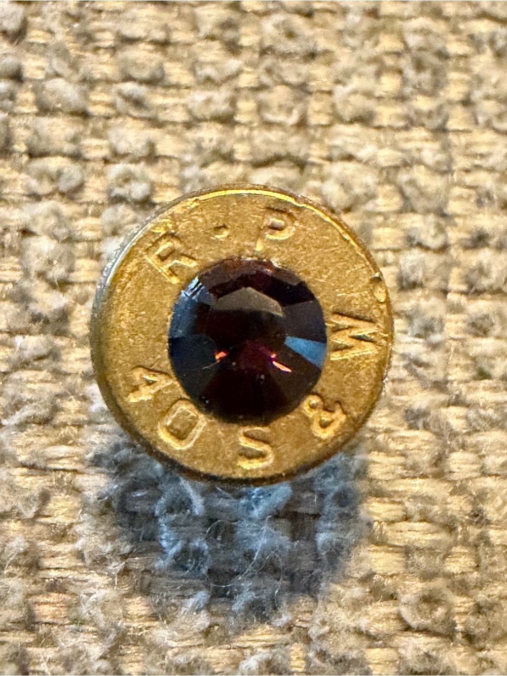 Bullet Slice Tie-Tack with Burgundy Swarovski crystal